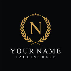 Initial letter N justice legal law firm logo design, leaves and star graphic concept