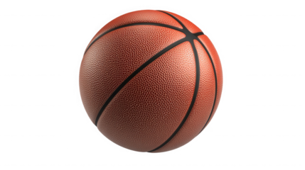 A close up view of an orange basketball with black lines on a solid black color background image shot