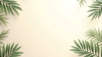 Fototapeta premium Serene tropical palm leaves frame a warm, inviting empty space perfect for text and design elements in a bright, airy setting