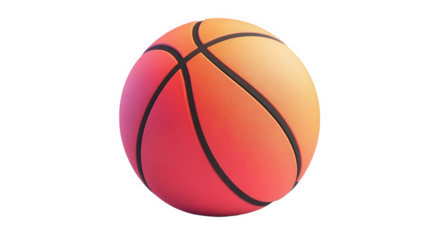 A basketball with a gradient from orange to pink on a  transparent background in a studio shot view