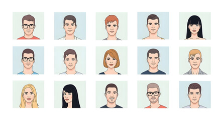 Diverse Avatar Collection A Variety of Illustrated People for Profiles and User Icons