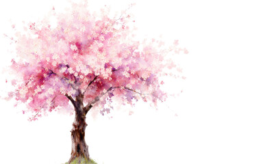 Fototapeta premium Dreamy Pink Cherry Blossom Tree Watercolor Art