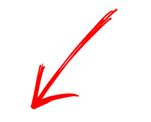 hand-drawn Red arrow marker isolated on background. Hand-drawn marker red arrow icon transparent. Red arrow icon. Arrow drawn on wa hite background.
