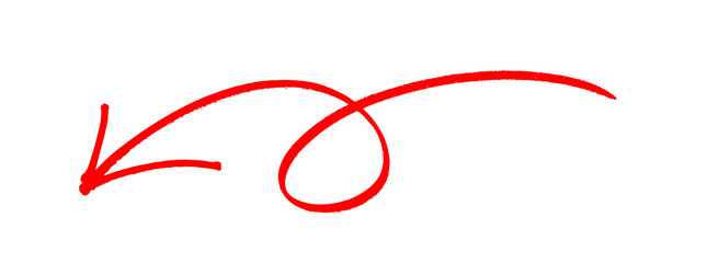 The red arrow marker is isolated on a transparent background. Hand-drawn red arrow icon, Red arrows icon. Arrow drawn on a white background.