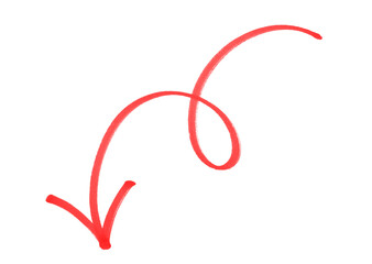 The red arrow marker is isolated on a transparent background. Hand-drawn red arrow icon, 