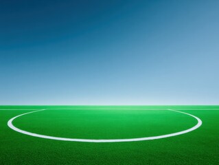 Obraz premium High-Quality Professional Soccer Field Aerial View with Stadium Lights and Clear Sky Modern Sports Marketing Content for Inspiring Teamwork Campaigns