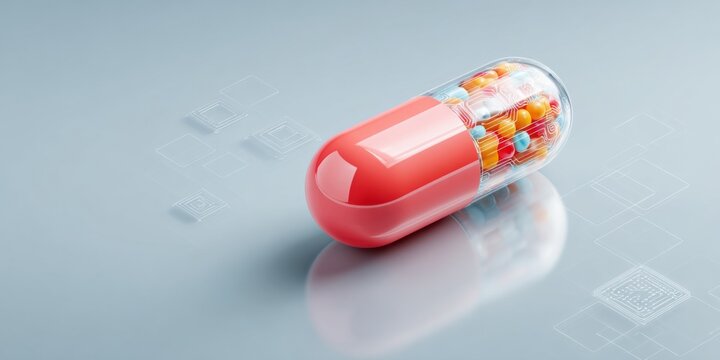 Premium Modern Digital Health Pill with Circuit Design Inspiring Biotech Innovation for Young Professionals Marketing and Editorial Content