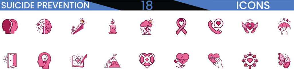 Suicide prevention ribbon awareness icons set for health campaigns vector