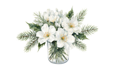Obraz premium Winter Floral Arrangement: White Blossoms Holly and Pine