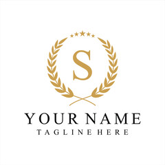 Initial letter S justice legal law firm logo design, leaves and star graphic concept