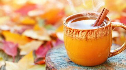 Autumnal beverage in a warm mug.