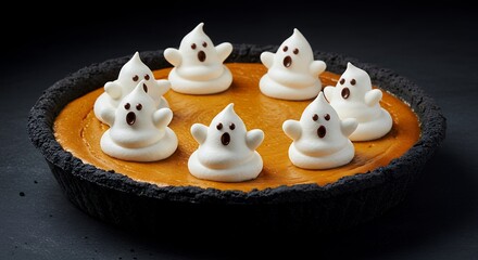 Halloween Ghost Meringue Cookies on Pumpkin Pie Halloween Dessert