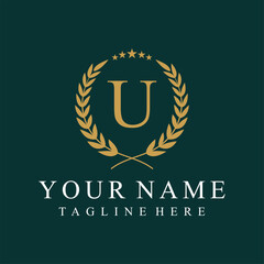 Initial letter U justice legal law firm logo design, leaves and star graphic concept