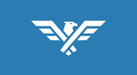 Eagle soars on blue, wings spread, graphic resource, icon use, clean background