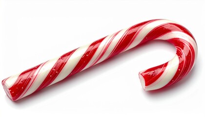 Detailed Candy Cane with Red and White Stripes on a White Background Holiday Treat