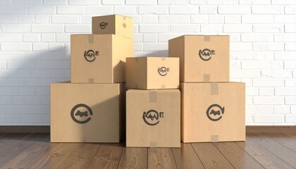 cardboard boxes on wooden floor