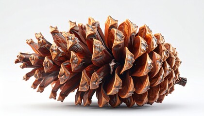 Close Up of a Brown Pine Cone with Textured Scales on a White Background