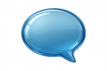 Blue glossy speech bubble icon representing chat, communication, and dialogue, with transparent background