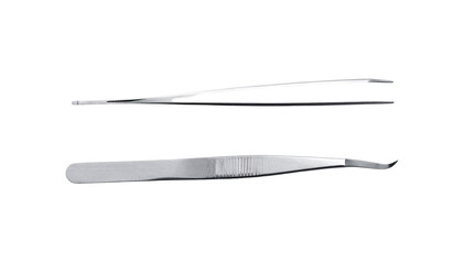 "Realistic Vector Illustration of Silver Metal Tweezers Isolated on White Background for Medical, Beauty, and Laboratory Design"