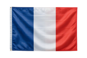 Vibrant French flag waving proudly for Bastille Day or international events, a symbol of national pride and patriotism to France