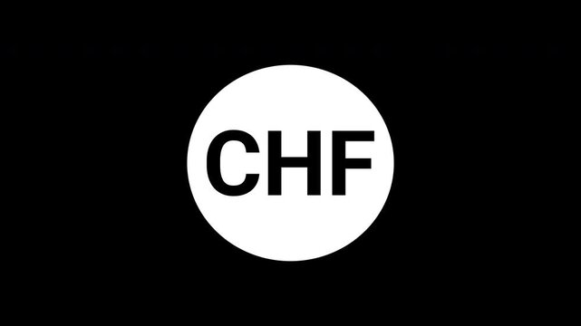 CHF currency symbol animation revealing Swiss Franc in a circular shape design. 4k text animated video