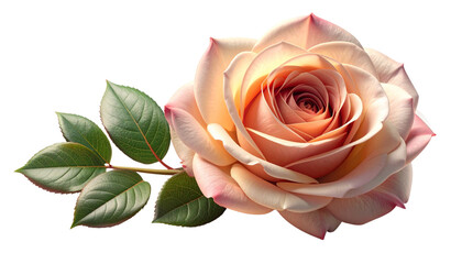 "Realistic Vector Illustration of Peach Rose Flower with Green Leaves Isolated on White Background for Floral, Romantic, and Botanical Design"