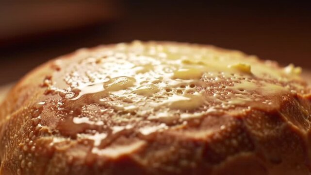 Butter melting on a golden brown crusty loaf of bread
