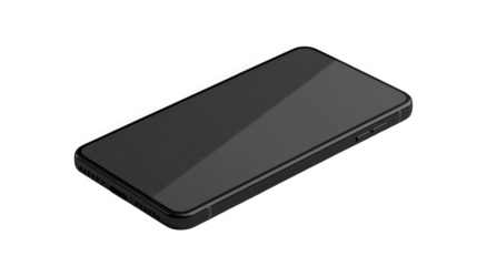 A sleek smartphone lying flat on a black surface with a minimalist and modern aesthetic design style