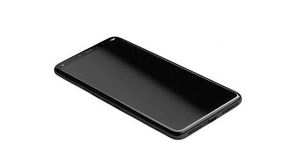 A sleek black smartphone resting on a dark surface with a minimalist and modern aesthetic appeal to it