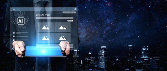 AI image generator interface enables image, AI, and generator process by converting user prompt into visual content using intelligent algorithms Vouch