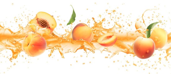 Peach Fruit and Juice Splash Isolated on White