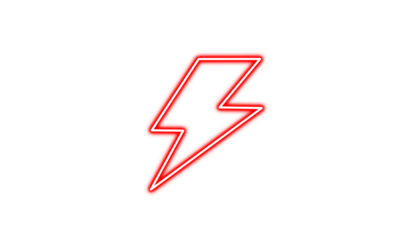 Red neon lightning bolt icon on White background 