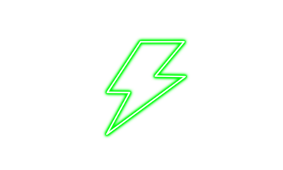 green neon glowing lightning bolt icon on White background 
