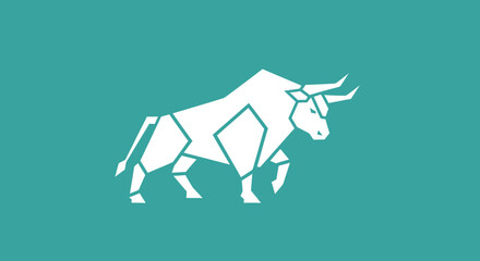 Geometric Bull Charges on Plain Teal, Graphic Symbol For Investments Or Power