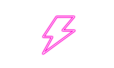 Pink neon lightning icon on White background 