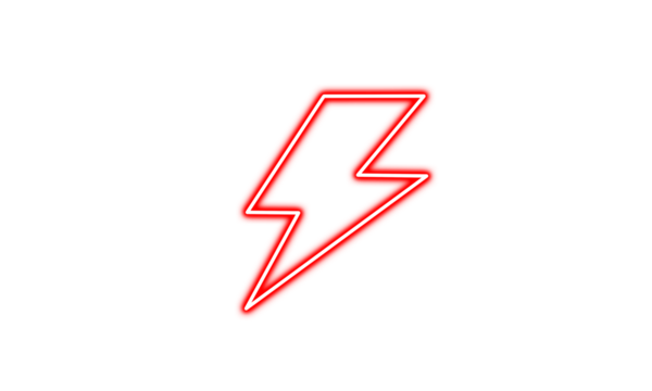 Red neon lightning bolt icon on White background 