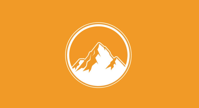 Mountain peak illustration inside a circle on a solid backdrop for adventure-related logo usage