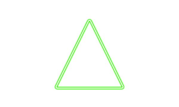 green neon glowing triangle icon on White background 