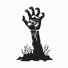 Scary Zombie Hand Rising from Tomb Vector on white background
