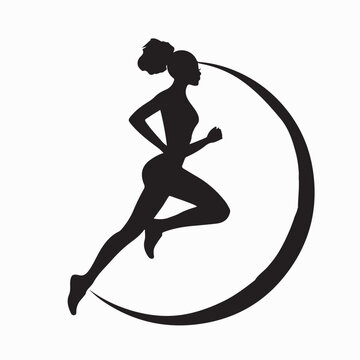 Sporty Woman Jogging Silhouette Vector Isolated on white background