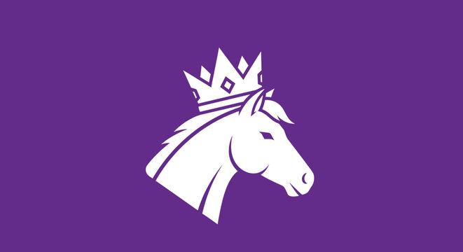 Horse in a Crown on Purple Background. Vector design for badges or banners