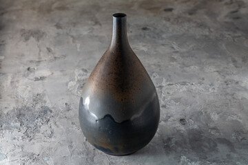 Ichirinzashi Kasamayaki Black Glazed Flower Vase by Koji Arata Showa Vintage