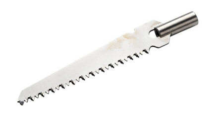 Closeup of a pruning saw blade isolated on transparent background, showcasing its sharp teeth and sturdy construction for efficient branch cutting