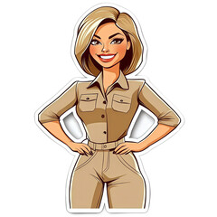 Confident Woman in Khaki Outfit with Short Blonde Hair Smiling and Posing for a Photo