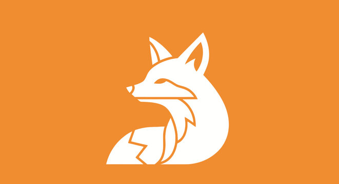 White minimalist fox vector artwork on orange background for web icons, t-shirt prints, logos