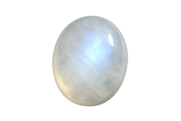 Oval moonstone cabochon displaying adularescence and a shimmering blue glow
