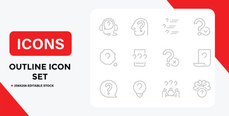 Question and Answer Outline Icon Set for Knowledge and Support