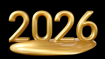 Golden number 2026 with glossy finish on a black background ideal for celebrating New Year or special events in stock photography