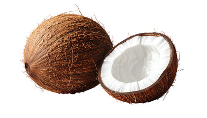"Realistic Vector Illustration of Fresh Coconut Halves Isolated on White Background for Tropical Food, Organic and Exotic Design"