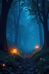 Ethereal Glow Magical Nighttime Scene, Dreamlike Fantasy Atmosphere, Perfect for Fairytale, Mystical, and Fantasy Projects